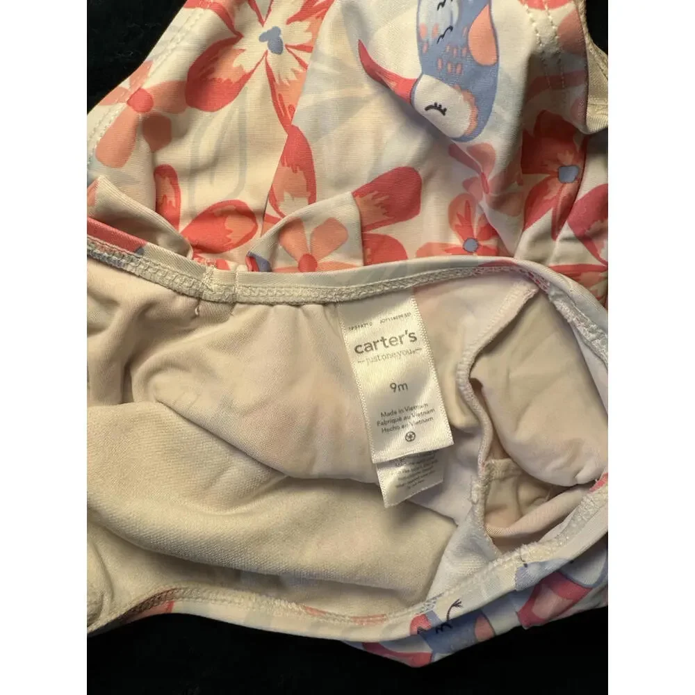 Infant girl Swimsuit Carters One Piece with snap closures & bow on back 9 Months